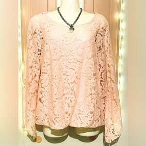 Alfani Women's Lace Long-Sleeve Top - Blush Pink